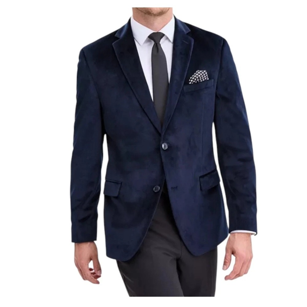 Bar III‎ Mens Slim fit Velvet Sport Coat Blazer 40R Navy Blue Solid